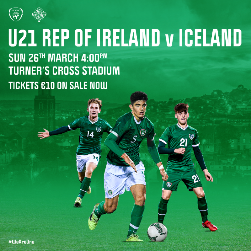 IrelandFootball's tweet photo. 𝗢𝗡 𝗦𝗔𝗟𝗘 𝗡𝗢𝗪 🎟️ | Ireland U21s return to Cork 🇮🇪

A 𝗳𝗶𝗿𝘀𝘁 U21s game at Turner’s Cross in 1️⃣4️⃣ years 🙌

Secure your ticket for 🇮🇪 v 🇮🇸 on Sunday, March 26 ⤵️

#IRLU21 | #COYBIG | #WeAreOne