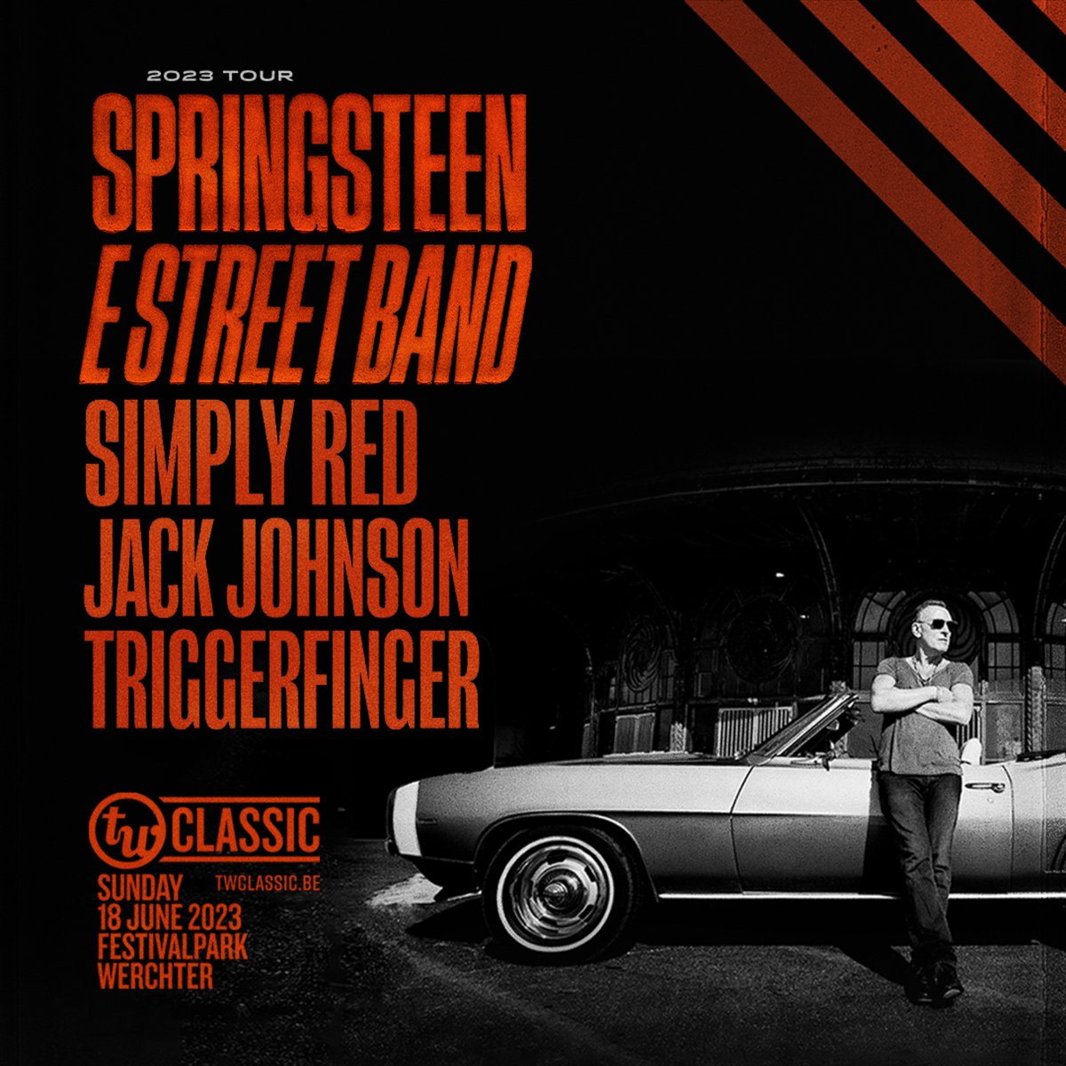 It’s time to reveal the complete line-up! <a href="/Triggerfingerrr/">Triggerfinger</a>, <a href="/jackjohnson/">Jack Johnson</a> and <a href="/SimplyRedHQ/">SimplyRedHQ</a> are added to the bill next to our headliner <a href="/springsteen/">Bruce Springsteen</a> and The E Street Band
🎫TW Classic 2023 is sold out
🕓The timetable &amp; practical information are available via twclassic.be