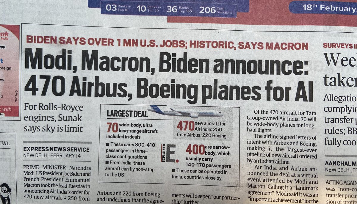 sagarikaghose's tweet photo. 3 heads of government euphorically announced a deal between 3 private businesses. Whatever happened to the dictum : the government has no business to be in business ? #AirIndiaAirbusDeal https://t.co/BhOOIZynhK