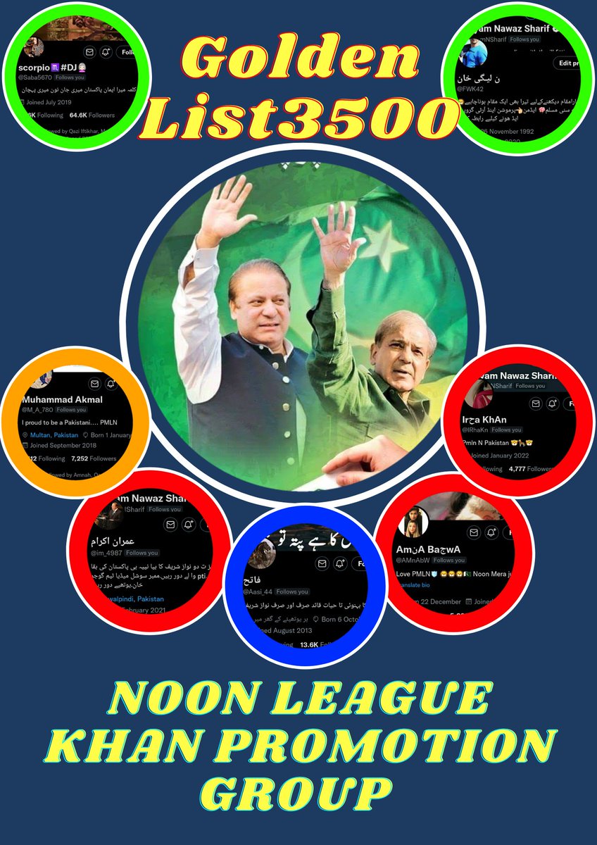 ختمِ نبوتﷺپر جان بھی قربان #ن_لیگی_خان پرموشن گروپ
🏆گولڈن لسٹ 3500🏆
🎖️ <a href="/FWK42/">ن لیگی خان</a> 🎖️
@im_4986 
@Aasi_44 
<a href="/M_A_780/">Muhammad Akmal</a> 
@AMnAbW 
<a href="/AR1PMLN/">AsifRajput ❤️شیر نواز</a> 
<a href="/2Shnaz/">اُمیدِسحر❣️</a>
<a href="/0Ain_/">𝑨𝒊𝒏𝒂𝒎 𝒗𝒊𝒆𝒘'𝒔</a> 
<a href="/0asifo1/">Mohammad Asif</a> 
<a href="/0fasii/">نِیرَنّگِ خیال</a> 
<a href="/Klm_k2/">شاہدتبسم(قلمکار)✍️</a> 
<a href="/0JPmh/">♠️ MAULA JUTT ♠</a> 
@2jnna_ 
<a href="/ZafarIqbal58/">ZafarIqbal58</a> 
<a href="/SadhaGul/">bebras carmel</a> 
<a href="/BastHkym/">حکیم بلال باسط قریشی</a> 
<a href="/hussainSajjadB1/">Bhatti</a> 
@_aftb 
<a href="/MKB977/">Mirza Khurram Baig</a> 
 <a href="/S_RAJ5/">Shanzay Rajpoot</a>