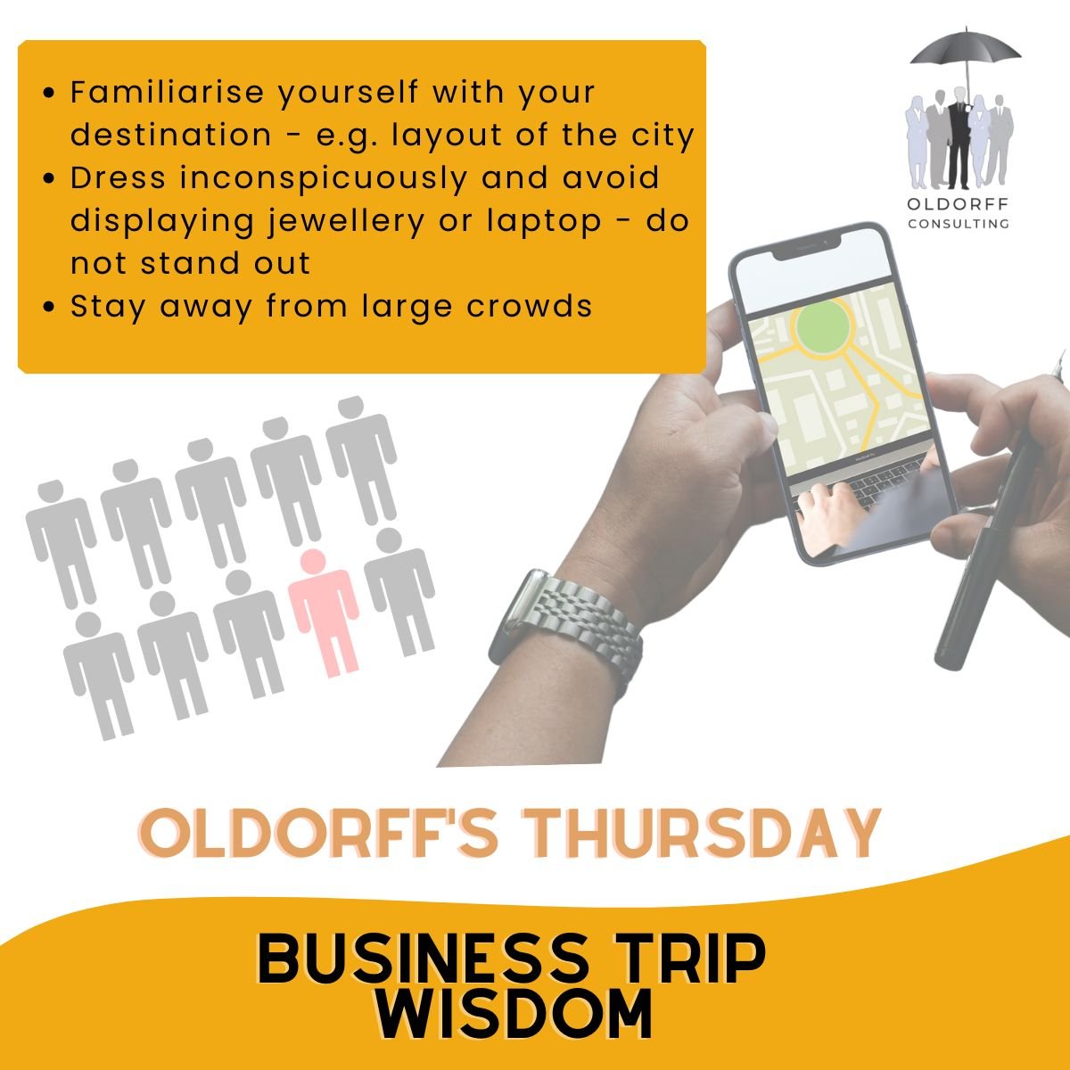 CH_TravelRisks's tweet photo. Today's "Thursday Business Trip Wisdom" is about how to stay away from trouble!
This is for all those currently away or planning to visit unfamiliar environments on business. Take a minute and remember the basics. https://t.co/pUQknn7TEA