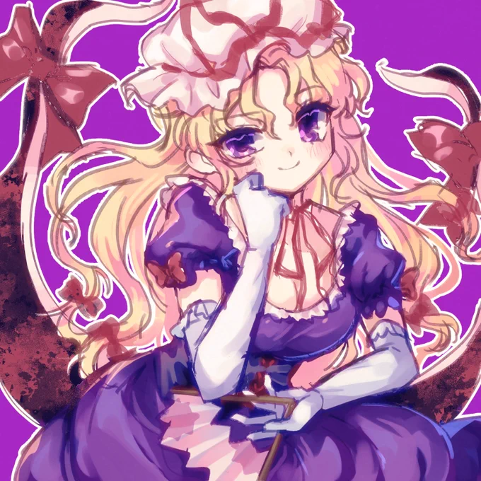 #深夜の真剣お絵描き60分一本勝負 #東方project #八雲紫フライングですが八雲紫さん描きました服の塗りに時間をかけすぎた… 