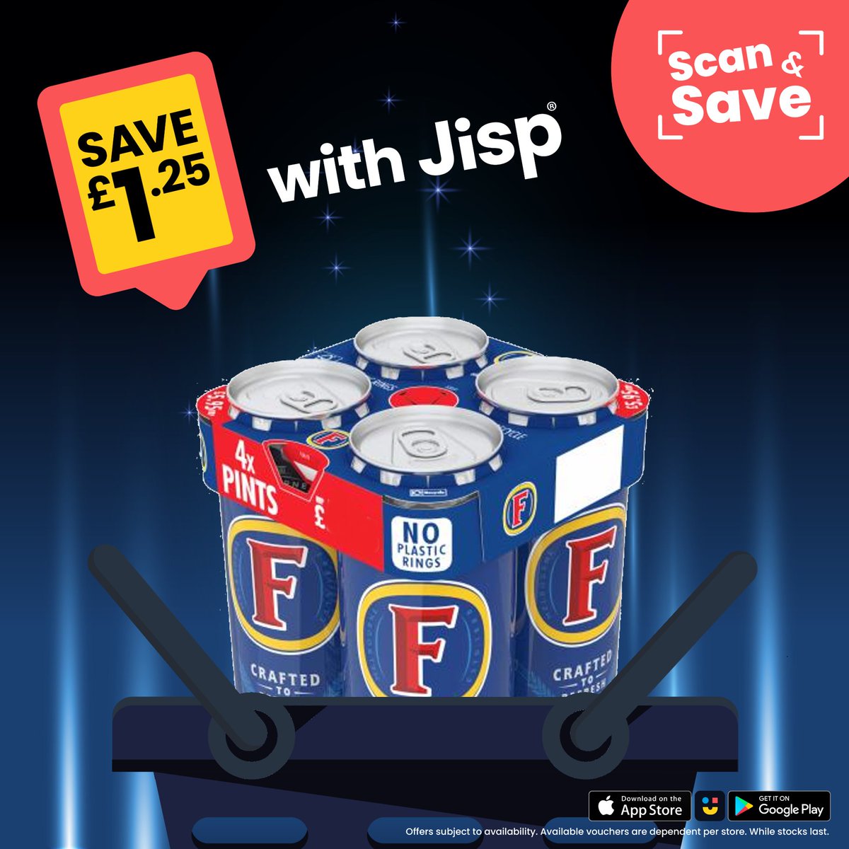 NisaLocalAshley's tweet image. Start your weekend with this great deal on 4 Pack Pints of Fosters, thanks to @jispapp #ScanAndSave, usually £6.25 but with the #JispScanAndSave app you can save £1.25! Download today and start saving!