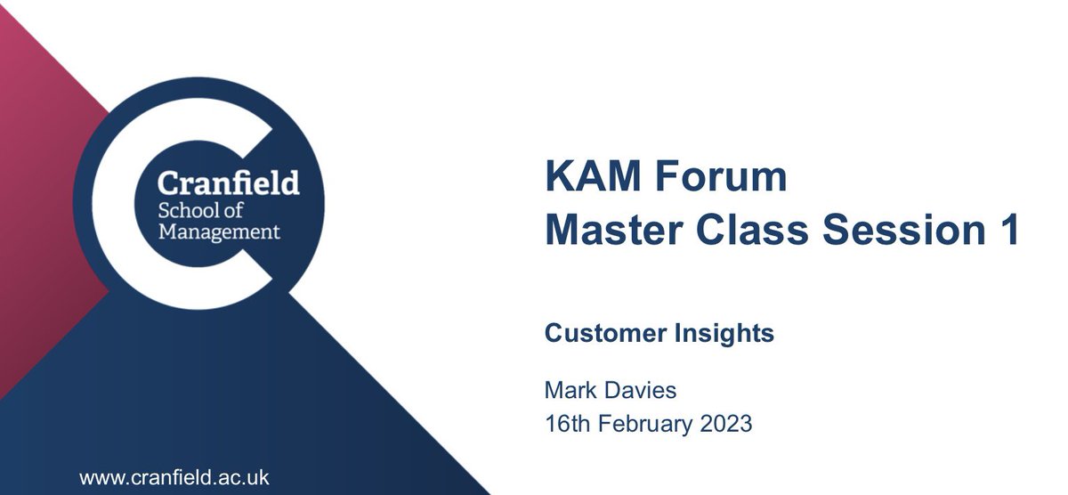 Looking forward to seeing members online 2-3.30pm today: Master Class in #KeyAccountManagement “What does your customer value and need?”Led by Mark Davies, Co-Director of the Cranfield Key Account Management Forum, author of Implementing Key Account Management & Infinite Value.