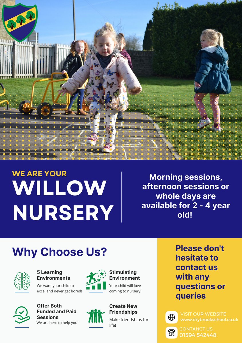Willow Nursery have some openings for new students! 😱 Your little one will excel and make friends for life at Willow Nursery. Call 01594 542448 📞 for more information and to organise a tour of our fantastic nursery!