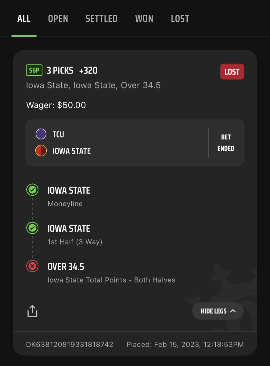 calebcaboth's tweet photo. @DKSportsbook Why was this a lost? https://t.co/XuT9UWVxIM