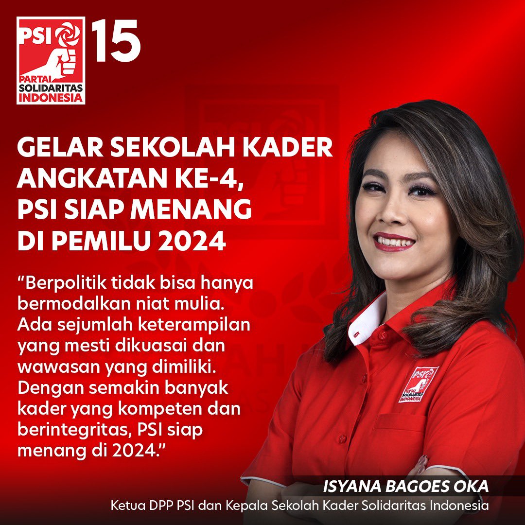 psi_id's tweet photo. Partai Solidaritas Indonesia (PSI) resmi menggelar Sekolah Kader Solidaritas Indonesia Angkatan ke-4 mulai 15 Februari 2023 pukul 15.15 WIB. Pembelajaran dilakukan sepenuhnya secara digital. #SekolahKaderPSI https://t.co/dZZL3IzGBD
