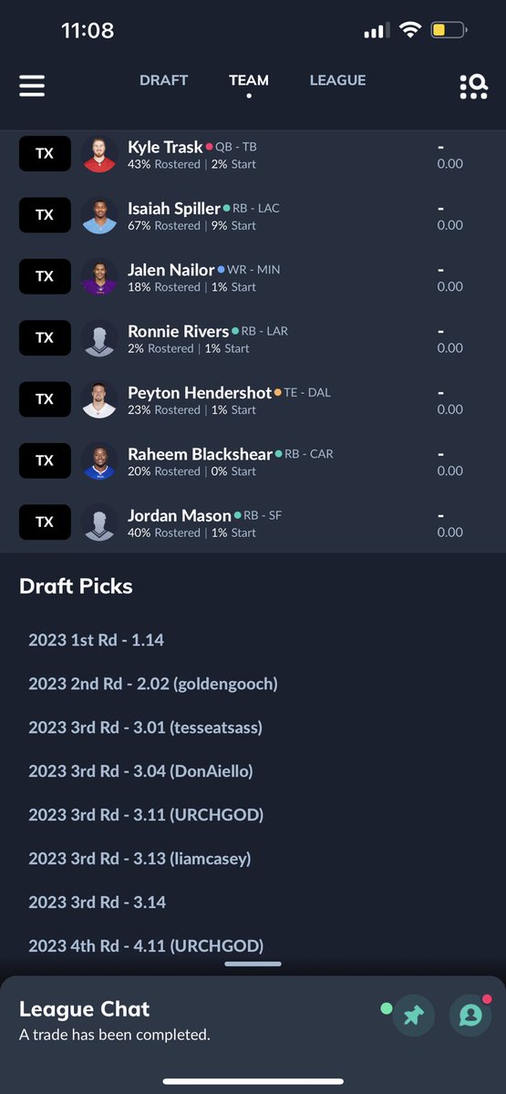 maxmclean_'s tweet photo. @kalebivy_FF @Paul_Ryan15 2 years in… 14 man league.
8 draft picks heading into this draft https://t.co/teXEB8dbFh