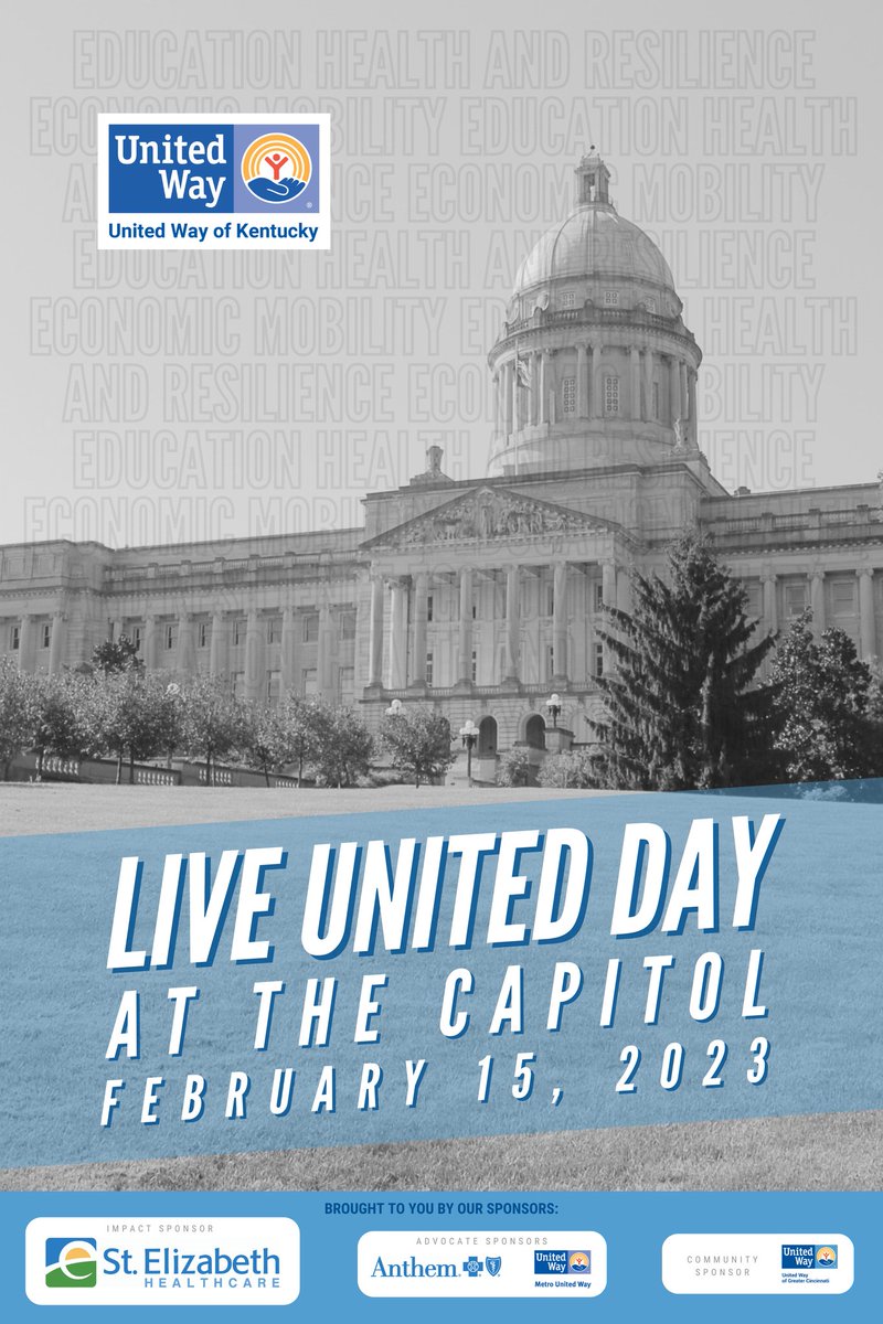 UWofKentucky's tweet photo. Thank you to our #LiveUnited Day sponsors for making #lud2023 a successful day of #advocacy for #Kentucky individuals and families! @StElizabethNKY @AnthemBCBS @MetroUnitedWay @UnitedWayGC https://t.co/3zK2cImobL