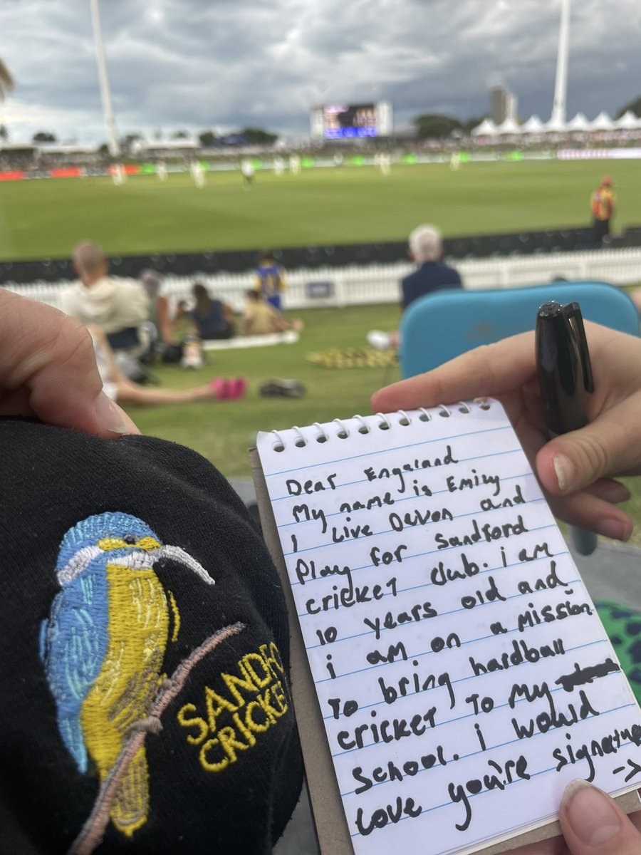 erin_blake13's tweet photo. @joeroot___ @benstokes38 @jimmy9 @StuartBroad8 @OllieRobinson7 @BenDuckett1 @jackleach1991 @Bazmccullum @englandcricket trying to figure out how my 10 year old daughter can get a note to you… she’s on a mission to promote cricket at her school! Only at the mount for one day only https://t.co/IJcjjRRNyI