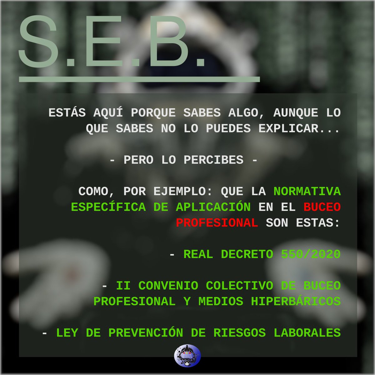 SEB_solidaridad's tweet photo. #PRL #CCBPMH #RD Es vital que la normativa específica se cumpla. Formar, informar y sobre todo, aplicarla, es clave #buzoscomprometidos #SEBsolidaridad #sindicatoseb https://t.co/tHZ6K18b3c