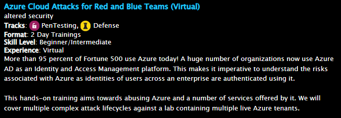 nikhil_mitt's tweet photo. Glad to announce that we will be back (virtually) with two classes at @BlackHatEvents ⚡️

Azure Attacks for Red and Blue Teams

and 

Active Directory Attacks for Red and Blue Teams 

#redteam #BHUSA #Azure

https://t.co/uv7bdy2SQH

https://t.co/mnjYGxVwoT https://t.co/fbZIeQujPw