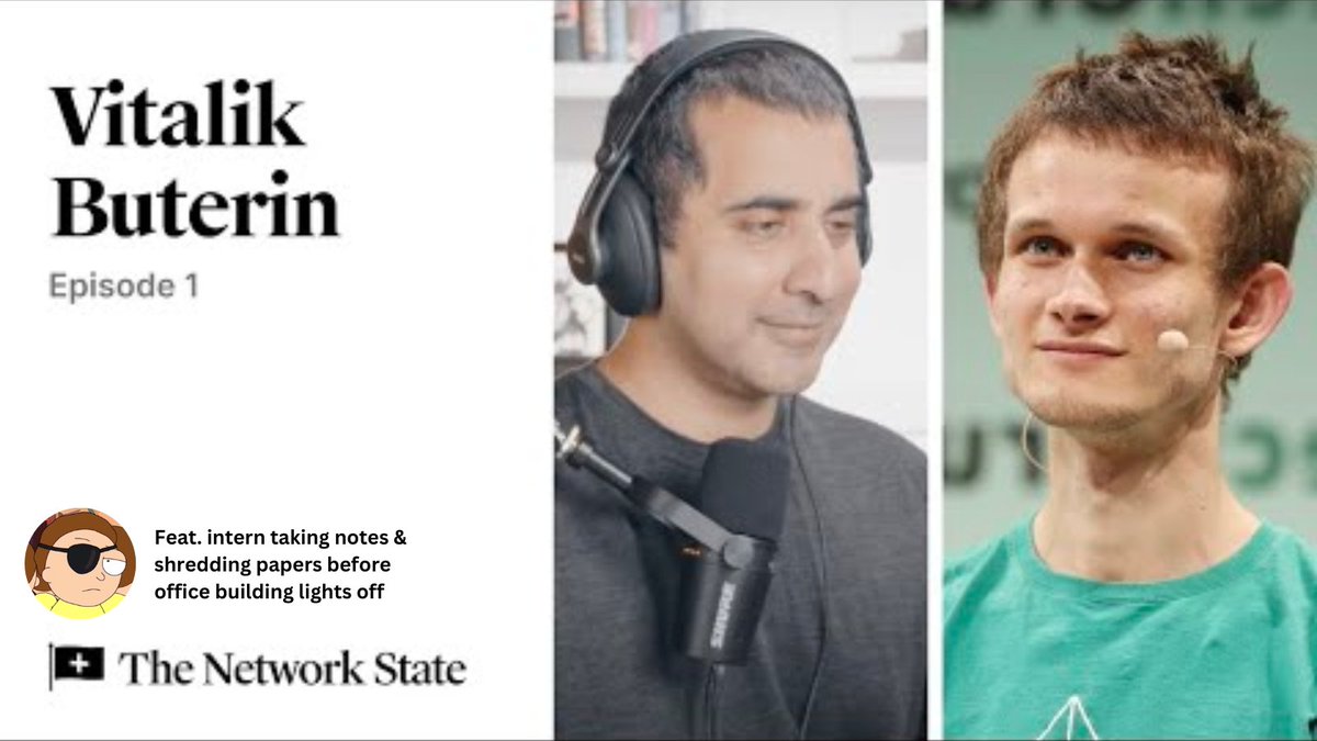 web3roy's tweet photo. Intern Notes on The Network State Podcast #1

ft @balajis &amp; @VitalikButerin 

- How the $200B idea was born 💡
- Rising issues of censorship &amp; privacy🕵️🚨
- Vitalik's secrets to leveling up his game (you dont want to miss this)

Here're 6 takeaways from the 117 mins podcast https://t.co/FLTMoRbakl