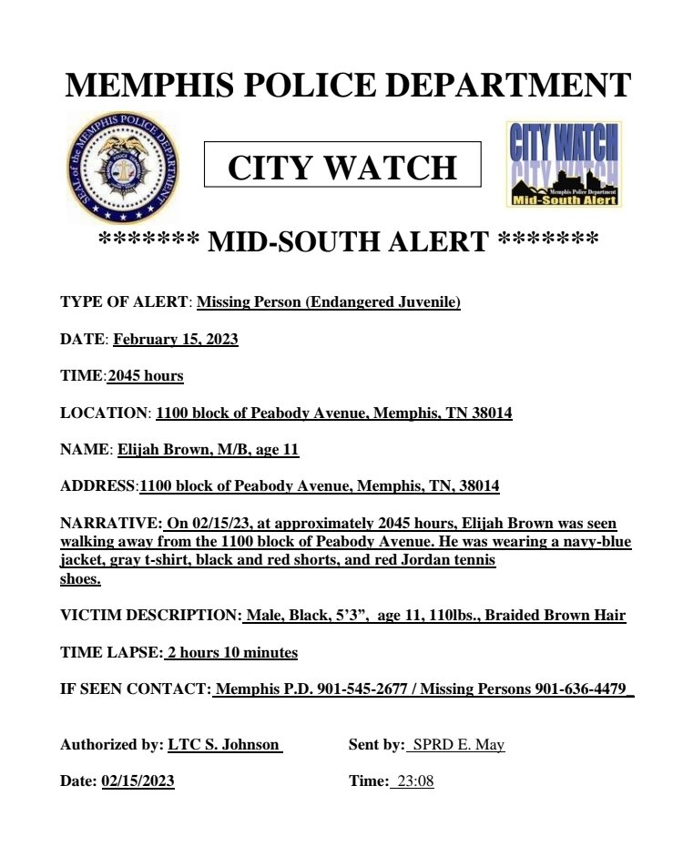 MEM_PoliceDept's tweet photo. **City Watch** 
Have you seen this missing child? https://t.co/XfDZXTucIf