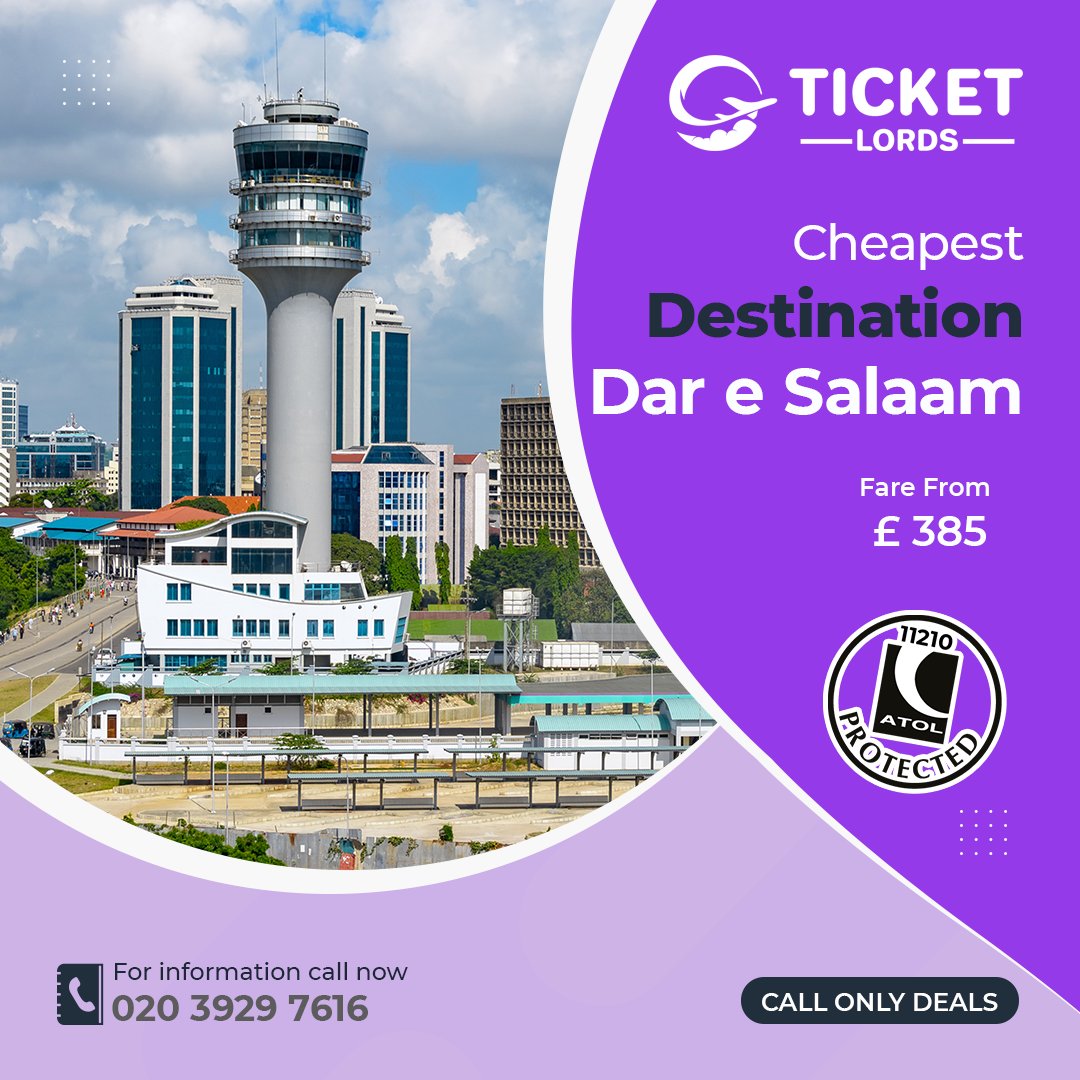 ticketlordsuk's tweet photo. We offer ATOL-protected cheap flights from the UK to Dar e Salaam starting from £ 385 so you can be confident that your holiday is protected. Call 020 3929 7616 for booking.
#TicketLords #cheapflights #daressalam flight #FlightsFromUk #daressalam https://t.co/IELa1jGPm9