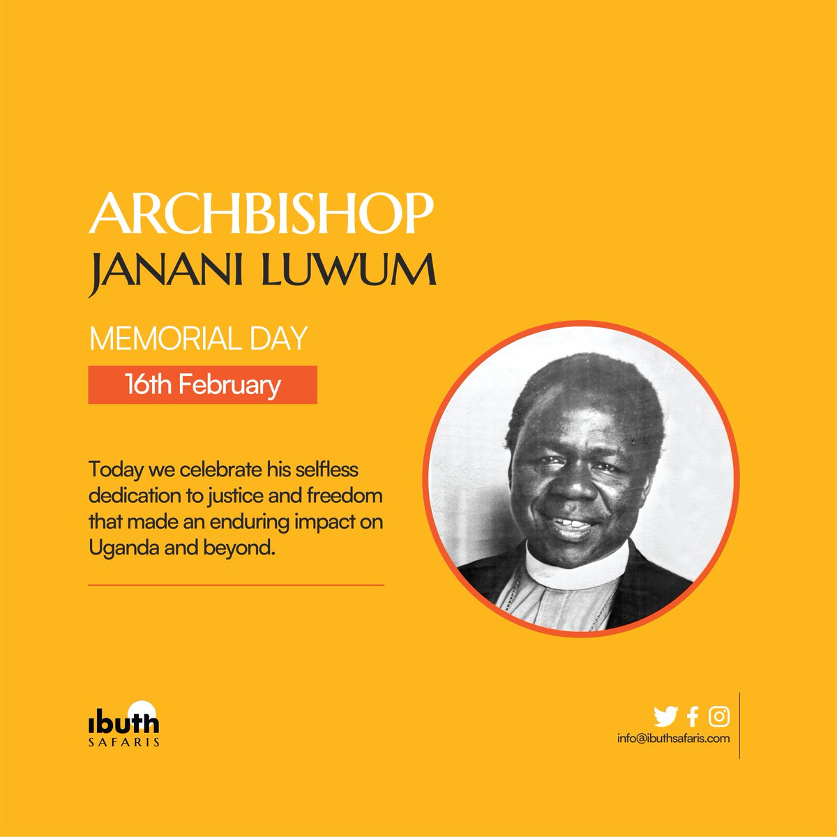 Today in history, we celebrate the late Janani Jakaliya Luwum, a prominent Anglican Archbishop who advocated for human rights and social justice, and opposed President Idi Amin's policies of arbitrary detention, torture, and extrajudicial killings. #JananiLuwum23 #JananiLuwumDay