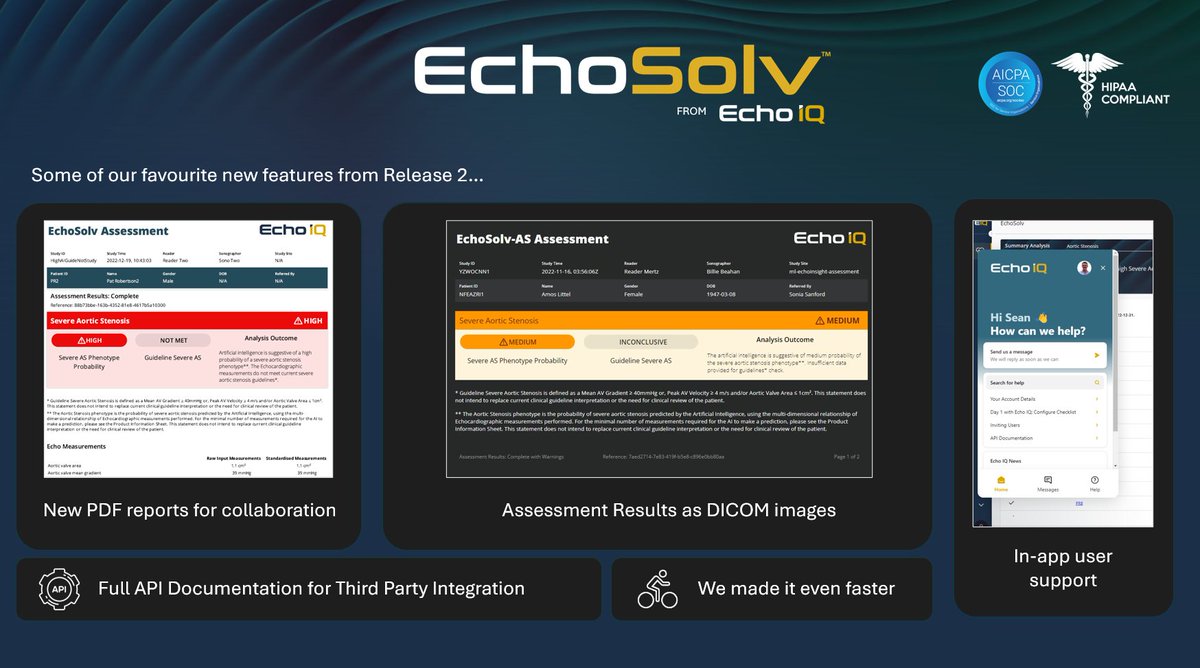 seanblive's tweet image. Great start to 2023 as @EchoIQ_AI launches Release 2 of EchoSolv the leading platform to detect Severe Aortic Stenosis! Available now in the US and Australia. Exciting things planned for Release 3!
Check out some of the new features inspired by our customers. #echo #aiWithHeart