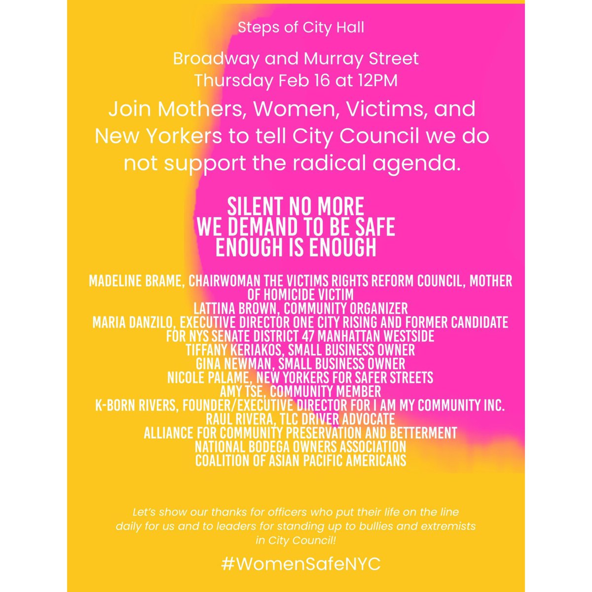 alliance_cpb's tweet photo. Show up in support of safer communities for all New Yorkers, especially when the most vulnerable of us are targeted with hate and violence.
#EnoughIsEnough #DoBetter

@saferstreetsny @LattinaBrown @ChinatownCore @DragonCombatCl1 https://t.co/iIzs0SonLL