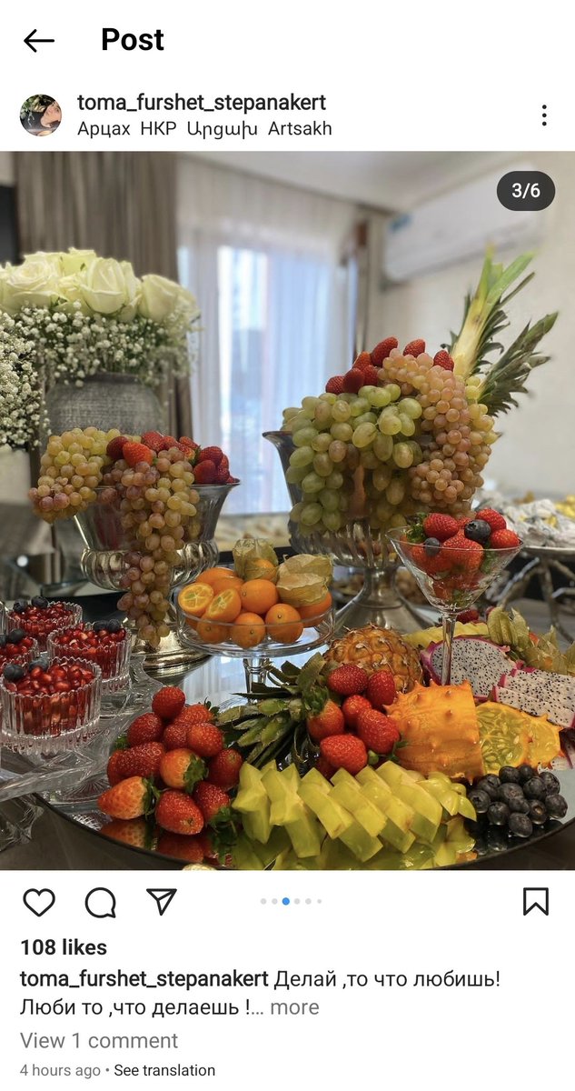 byeeeefelicia's tweet photo. Toma Furshet based in #Khankendi (also known to armenians as Steklobuffet) is offering a beautifully arranged, delicious fourchettes to spice up your humanitarian crisis and #blockade a little bit. From locally grown tropical fruits to berries &amp; blue cheese, she has everything! https://t.co/38gJNoQmYc