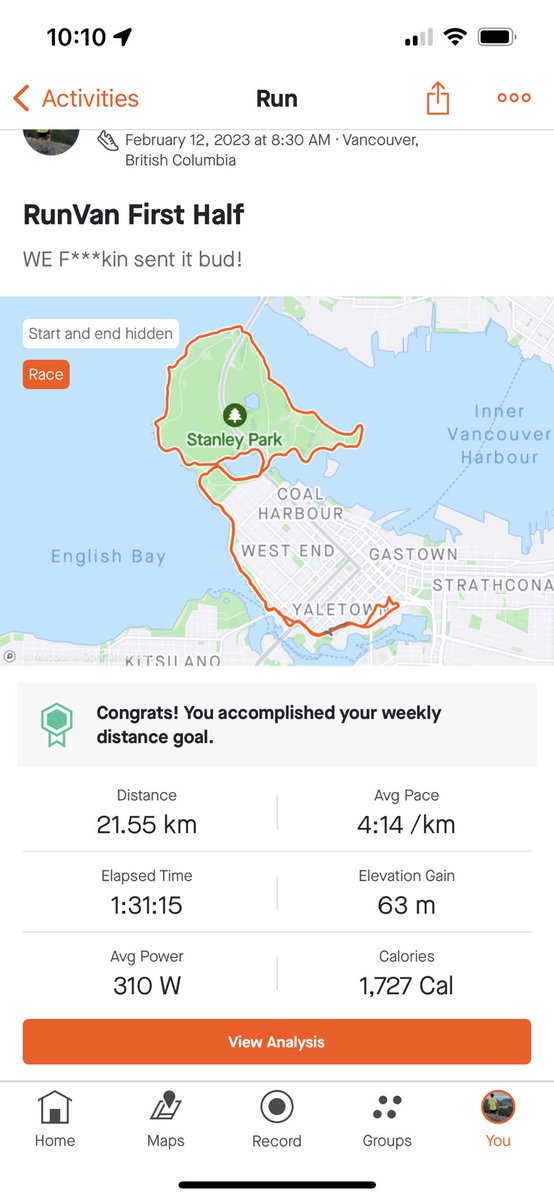 Ran the @runvancanada @VanFirstHalf  on Sunday and put up a PR for the Half Marathon. 1h31m on a cold, rainy, perfect morning. Couldn’t ask for a better day.  

Next Stop:
@BMOVanMarathon  and the Calgary marathon 50k

#RunVan #FirstHalf