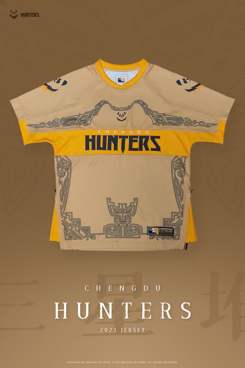 SilenChan's tweet photo. Chengdu Hunters 2023 Jersey is here. We finished the design in early 2022. The design is inspired by artifacts from Sanxingdui, an incredible archaeological site near Chengdu city. #OWL2023 #ChengduHunters https://t.co/wNjTmL8k6W
