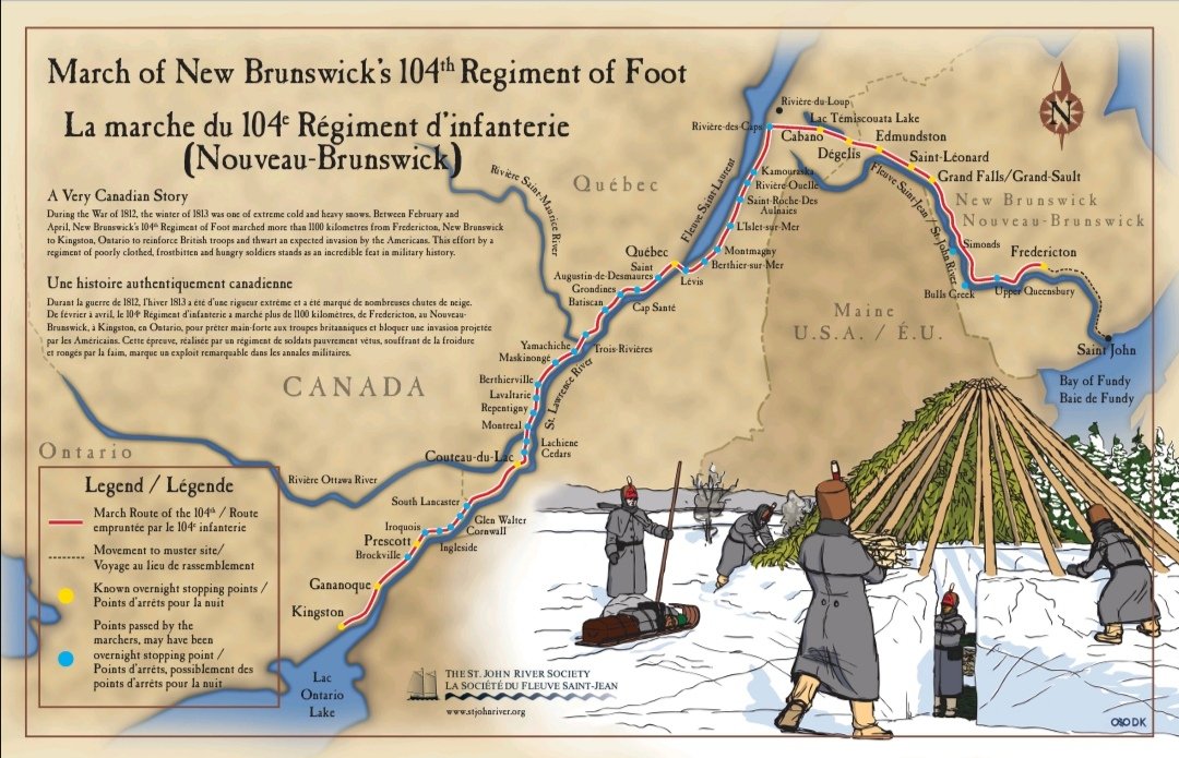 square_save's tweet photo. "On 16 February 1813, the first of six of the 104th Regiment’s ten companies, consisting of approximately twenty officers &amp; 550 men left Fredericton on snowshoes pulling toboggans. On 15 March, the regiment arrived in Quebec City &amp;,..."
#fredericton #heritage #military #Warof1812 https://t.co/yIJn6wXnPW