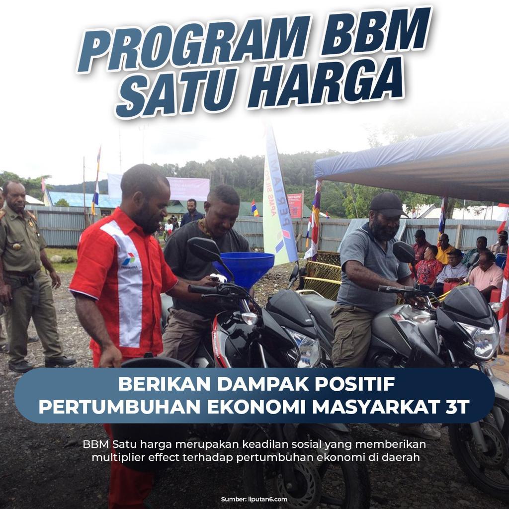 <a href="/pertamina/">PERTAMINA</a> @KemenBUMN BBM Satu Harga berikan dampak positif pertumbuhan ekonomi masyarakat 3T.

BBM satu harga adalah wujud kebijakan pemerintah yang berkeadilan sosial.
#TepatGunaSasaran
Pertamina #BBMKonsisten