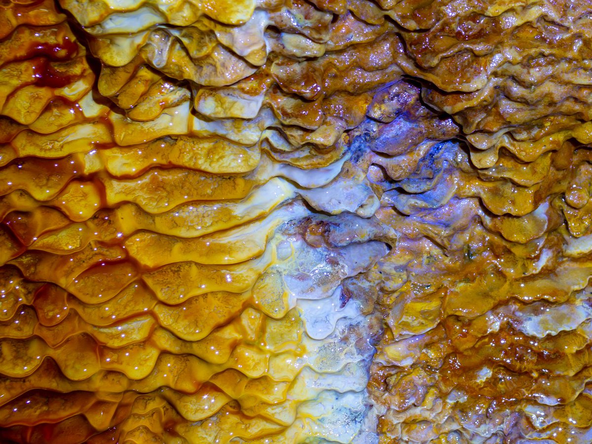 LLEphotography's tweet photo. @CornishSpliced @PlasticWaive We have a few stunning sea caves down here. It's called flowstone. It's fascinating how the minerals are reflected in the colours. And it's full of bacteria too. 

This photo isn't from a cave, it's from a mine. It's from a collection I took for my book.  😊 https://t.co/syA9ijSLMF