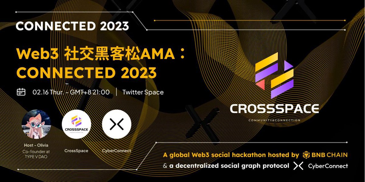 Excited to have these guests join our AMA with <a href="/CyberConnectHQ/">(Deprecated) CyberConnect</a> tonite and talk about #Connected2023! 

⏰ 9:00pm 16Feb HKT
🎙️Host: <a href="/6c6fOlivia/">6c6fOlivia</a>, Co-founder of TVD
🎉Guests: <a href="/shiyuSQ/">Shiyu</a>, Co-founder of CyberConnect 
<a href="/nothinglezz/">Jamesy</a> VP, Emoote
Investment Advisor of MoleDAO

Cu soon!🔥🔥🔥