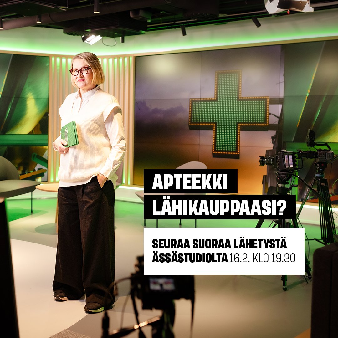 🏪 Voisivatko #apteekit olla auki pidempään?
💊 Entä paljonko #lääkkeet saavat maksaa?

🎬 Suora lähetys torstaina 16.2. klo 19.30.
Ässästudio: Apteekki-ilta
youtube.com/live/6vySLSsgb…

@arjajuvonen <a href="/AnttiLindtman/">Antti Lindtman</a> <a href="/JenniPitko/">Jenni Pitko</a> <a href="/PiaKauma/">Pia Kauma</a> <a href="/MerjaHirvonen/">Merja Hirvonen</a> <a href="/marikiviniemi/">Mari Kiviniemi</a>

#apteekkitoive