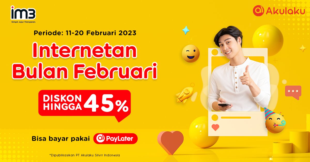 akulakuID's tweet photo. Puas banget internetan pake IM3! Beli di Akulaku bisa dapat ⚡DISKON HINGGA 45%⚡ Ini baru paket internetan ramah di dompet https://t.co/YKVYqvavyL

#AkulakuIndonesia #Indosat #IM3 #PromoInternetan #InfoPromo https://t.co/AiNDWZjWsa