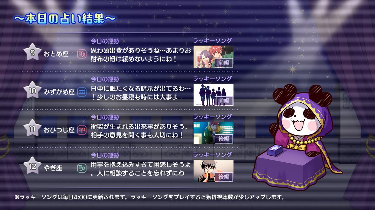 【今日のパンミィ占い🔮】
今日のみんなの占い結果をこっそり教えちゃうわね♪

みんなはどうだったかしら？
ハニプレに遊びに来てくれればラッキーアイテムも教えてあげるわ♡（by パンミィ）

#ハニプレ #パンミィ占い