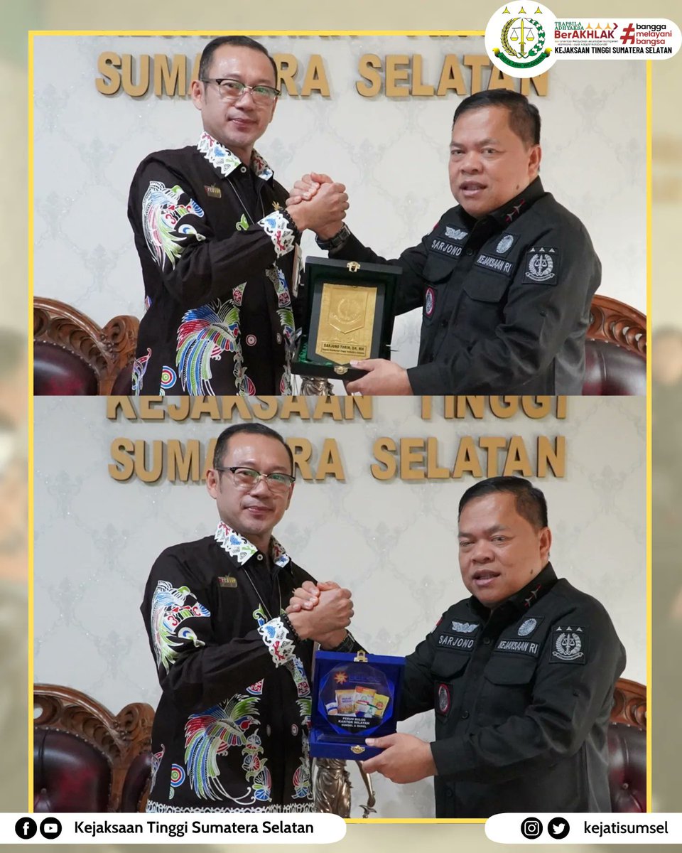 kejatisumsel's tweet photo. Kamis, 16 Februari 2023
Kepala Kejaksaan Tinggi Sumatera Selatan Bapak Sarjono Turin, S.H., M.H menerima kunjungan Pimpinan Wilayah Perum BULOG Kanwil Sumsel dan Babel Bapak Mohamad Alexander  beserta rombongan dalam rangka Aundiensi, bertempat di Kantor Kejaksaan Tinggi https://t.co/GDE0JDcDfD