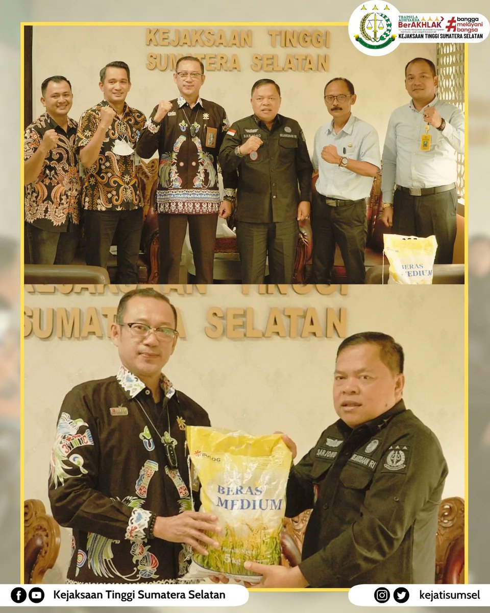 kejatisumsel's tweet photo. Kamis, 16 Februari 2023
Kepala Kejaksaan Tinggi Sumatera Selatan Bapak Sarjono Turin, S.H., M.H menerima kunjungan Pimpinan Wilayah Perum BULOG Kanwil Sumsel dan Babel Bapak Mohamad Alexander  beserta rombongan dalam rangka Aundiensi, bertempat di Kantor Kejaksaan Tinggi https://t.co/GDE0JDcDfD