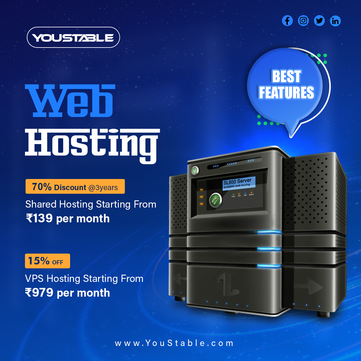 YouStable's tweet photo. Look no further than YouStable! With their shared hosting plans starting at just ₹139/mo and VPS plans from ₹979/mo (extra discount applied with coupon code)Trust us, your website (and your visitors) will thank you for it! #YouStable #SharedHosting #VPSHosting #WebHosting https://t.co/XDkoMcCtTe