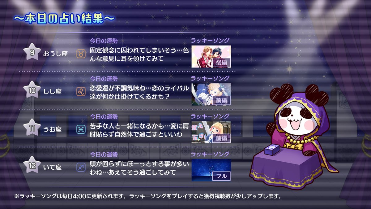 【今日のパンミィ占い🔮】
今日のみんなの占い結果をこっそり教えちゃうわね♪

みんなはどうだったかしら？
ハニプレに遊びに来てくれればラッキーアイテムも教えてあげるわ♡（by パンミィ）

#ハニプレ #パンミィ占い