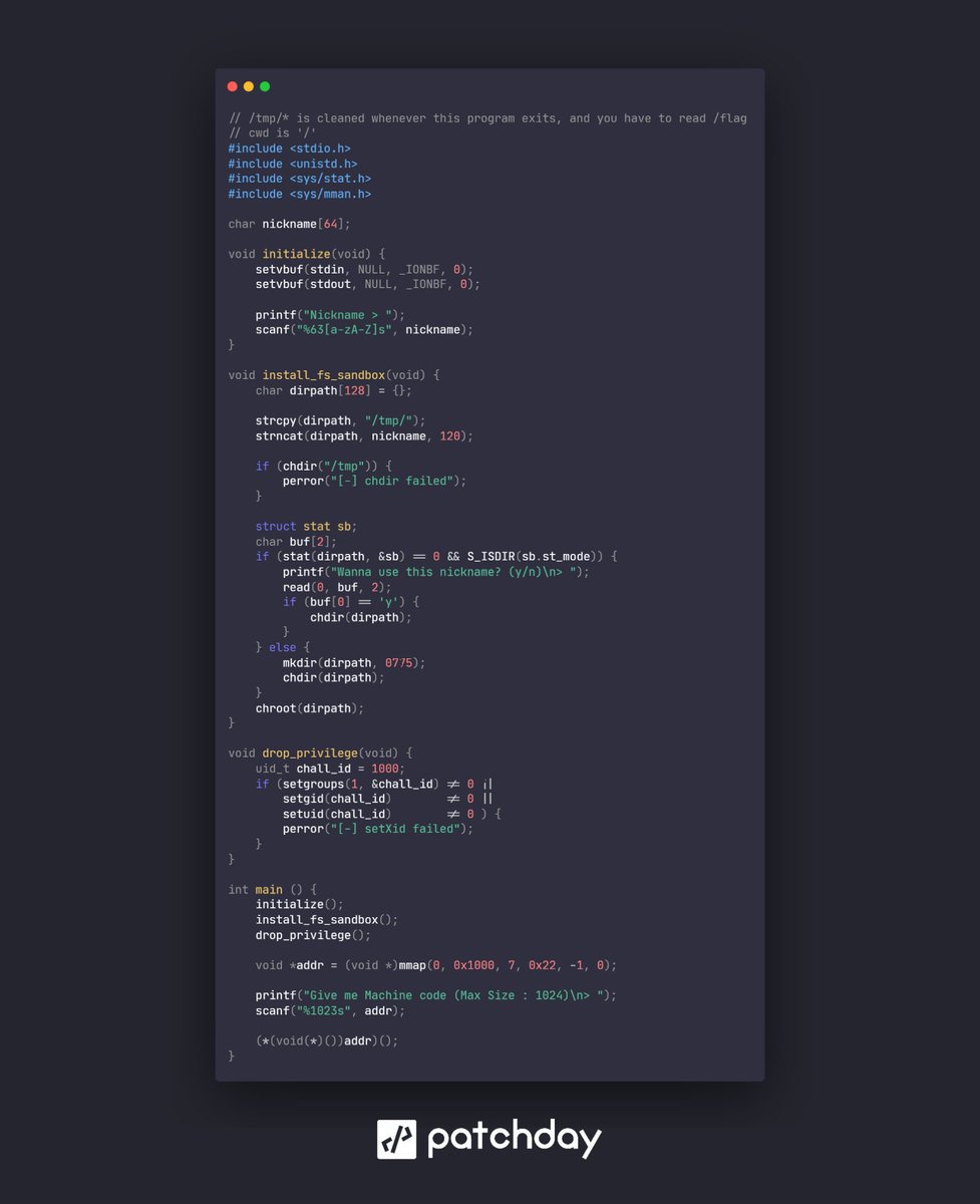 patchday_io's tweet image. 👾 Spot The Bug Challenge

Have you heard of #SpotTheBug Challenge?
Here is a simple #Sandbox code by @dreamhack_io 

𝘾𝙖𝙣 𝙮𝙤𝙪 𝙨𝙥𝙤𝙩 𝙩𝙝𝙚 𝙗𝙪𝙜?  👀
// There can be multiple solutions 💡
 
 #PatchDay #SpotTheBug