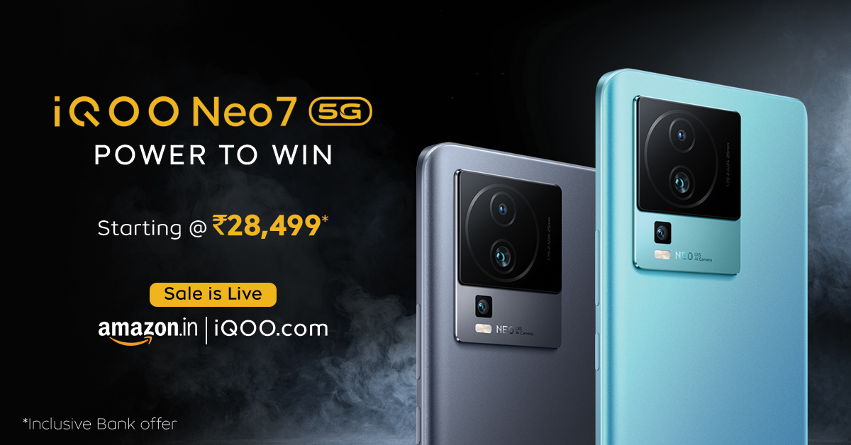 The sale for India’s Most Powerful Smartphone*, the #iQOONeo7 5G with MediaTek Dimensity 8200 is live now on <a href="/amazonIN/">Amazon India</a>! You can unlock your #PowerToWin at just ₹28,499!* 

Buy Now: amzn.to/3lybcat

#AmazonSpecials
*Inclusive of Bank Offers