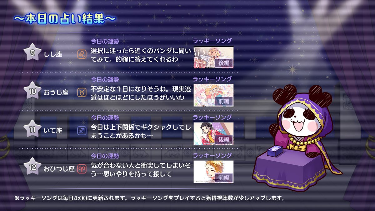 【今日のパンミィ占い🔮】
今日のみんなの占い結果をこっそり教えちゃうわね♪

みんなはどうだったかしら？
ハニプレに遊びに来てくれればラッキーアイテムも教えてあげるわ♡（by パンミィ）

#ハニプレ #パンミィ占い