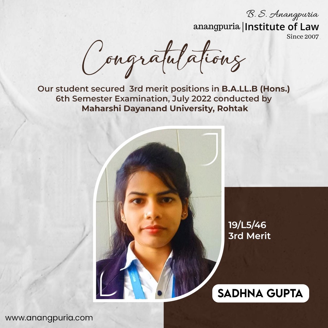 anangpurias's tweet photo. #Success is the #natural consequence of consistently applying basic #fundamentals." We are elated to share that our #student #SadhnaGupta has #Securing 3rd #Merit Positions #BALLBHons #6thSemester #Examination, July 2022 conducted by #MaharshiDayanandUniversity, #Rohtak https://t.co/ZRqedyF8La