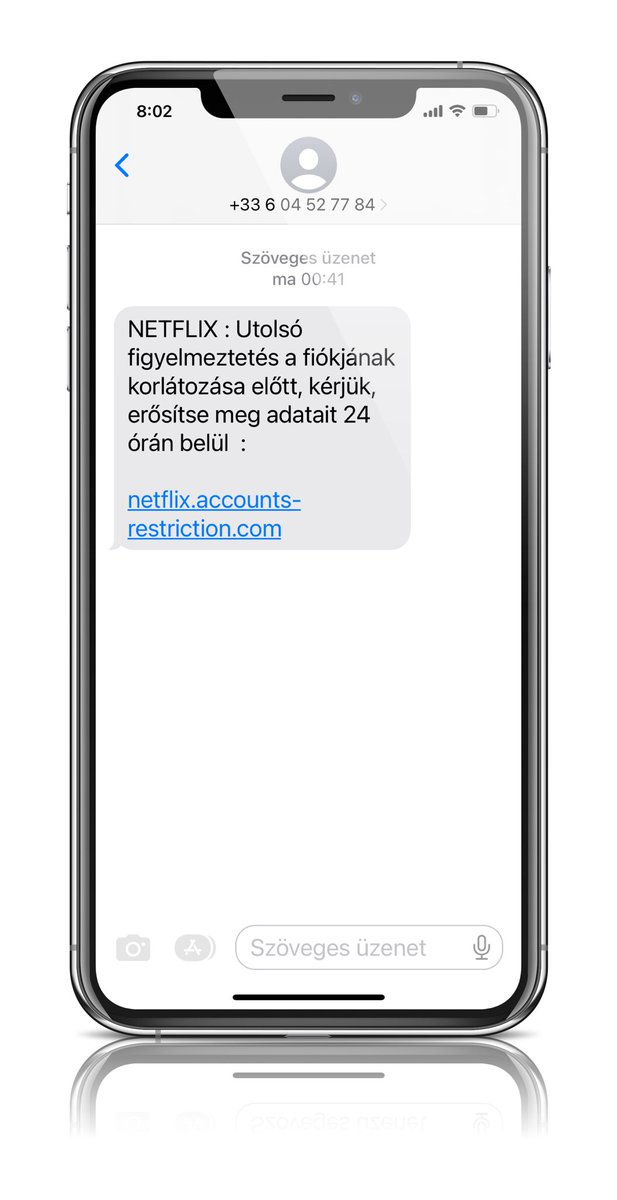 bassjazz's tweet photo. Adathalász SMS külföldi telefonszámról magyar nyelven a @NetflixHungary nevében! Ne nyissátok meg! Hogyan lehetne ezt a számot felelősségre vonni? Légyszi retweet, kössz! https://t.co/VKd8j1qAdq