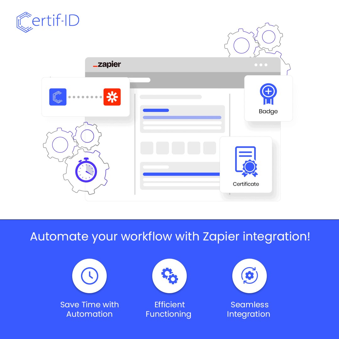 Cred_Sure's tweet image. Certif-ID’s special Zapier Integration 
To know more, click here: bit.ly/3XB56U0

#ZapierIntegration #LMSIntegration #DigitalCredentials #EasyIssuance #DigitalCertificates #Blockchain #FutureofWork #CertifIDFeatures #CertifID