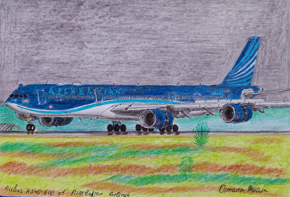 My drawing of @azalofficial Airbus A340-500 ✈️🇦🇿
#AzerbaijanAirlines #Azal #A340 #airbusa340 #Airbus #drawing #Airplanes #aviation #aviationlovers #aviationart #Planespotting #drawing #draw #art #artworks #traveling #VisitAzerbaijan #AzerbaijanTravel #trip #airports