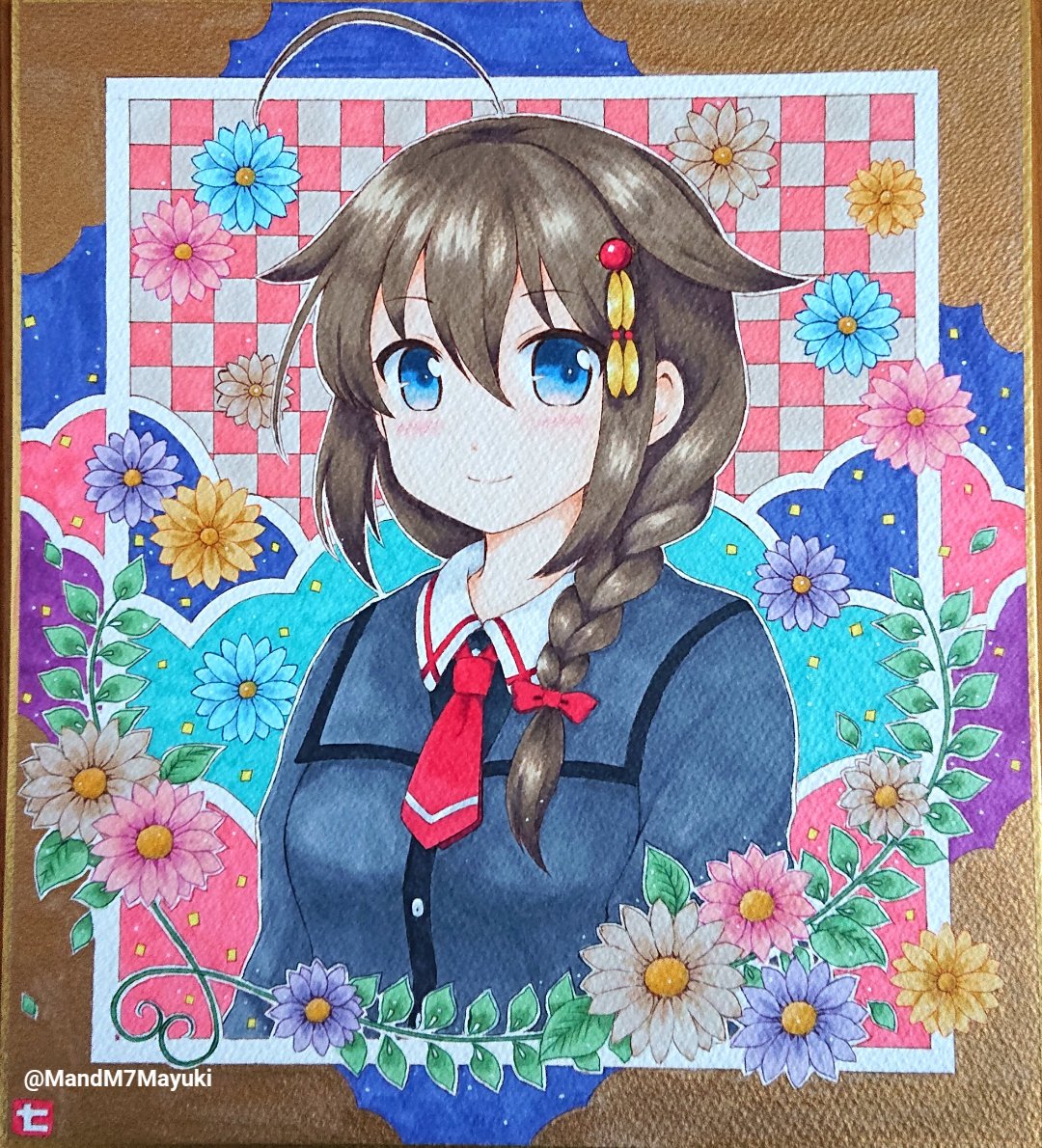 時雨(艦これ) ,時雨改二 「大きい色紙に時雨ちゃんを描いてました。金ぴかです #艦これ  #時雨 」|七綾 真雪@神戸かわさきのイラスト
