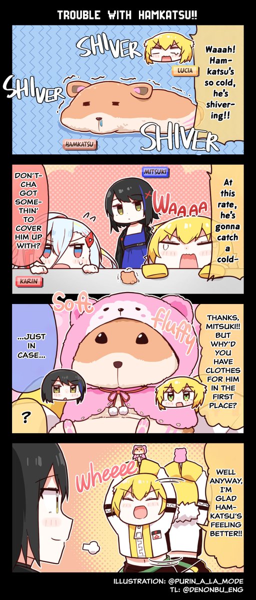 denonbu_eng's tweet photo. 4koma: "Trouble with Hamkatsu!!" ft. Shibuya area

#denonbu #電音部 https://t.co/oKf4b440Th