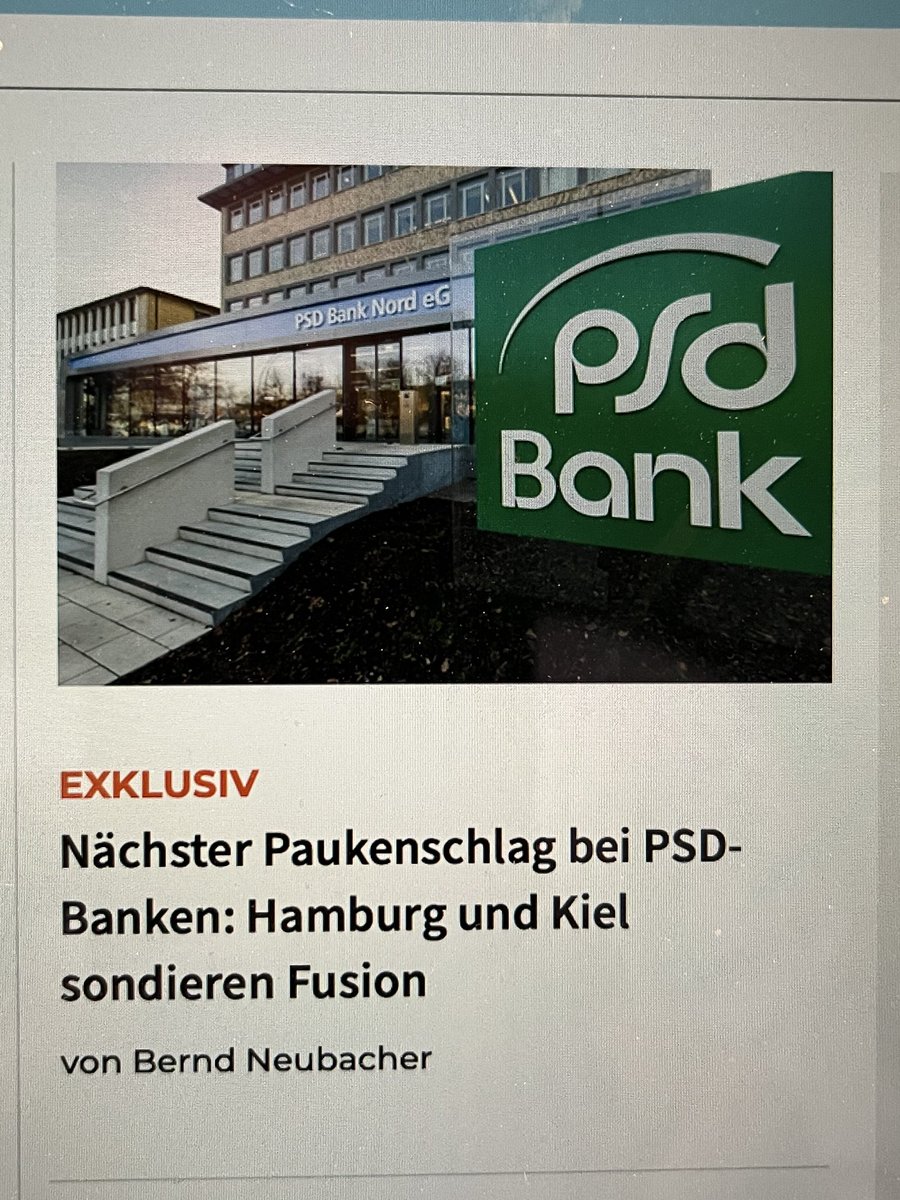 neubacher_b's tweet photo. #PSD-Banken #Genossen #Fusionen Erosion bei den PSD-Banken: Kurz nach der Nachricht, dass die PSD-Bank Westfalen-Lippe zur Volksbank wird, stellt sich heraus, dass die PSD-Bank Nord und die PSD-Bank Kiel, nach Assets die Nummer 6 und 14 im Verband, über eine Fusion sprechen. https://t.co/b8Mm2HhrhY