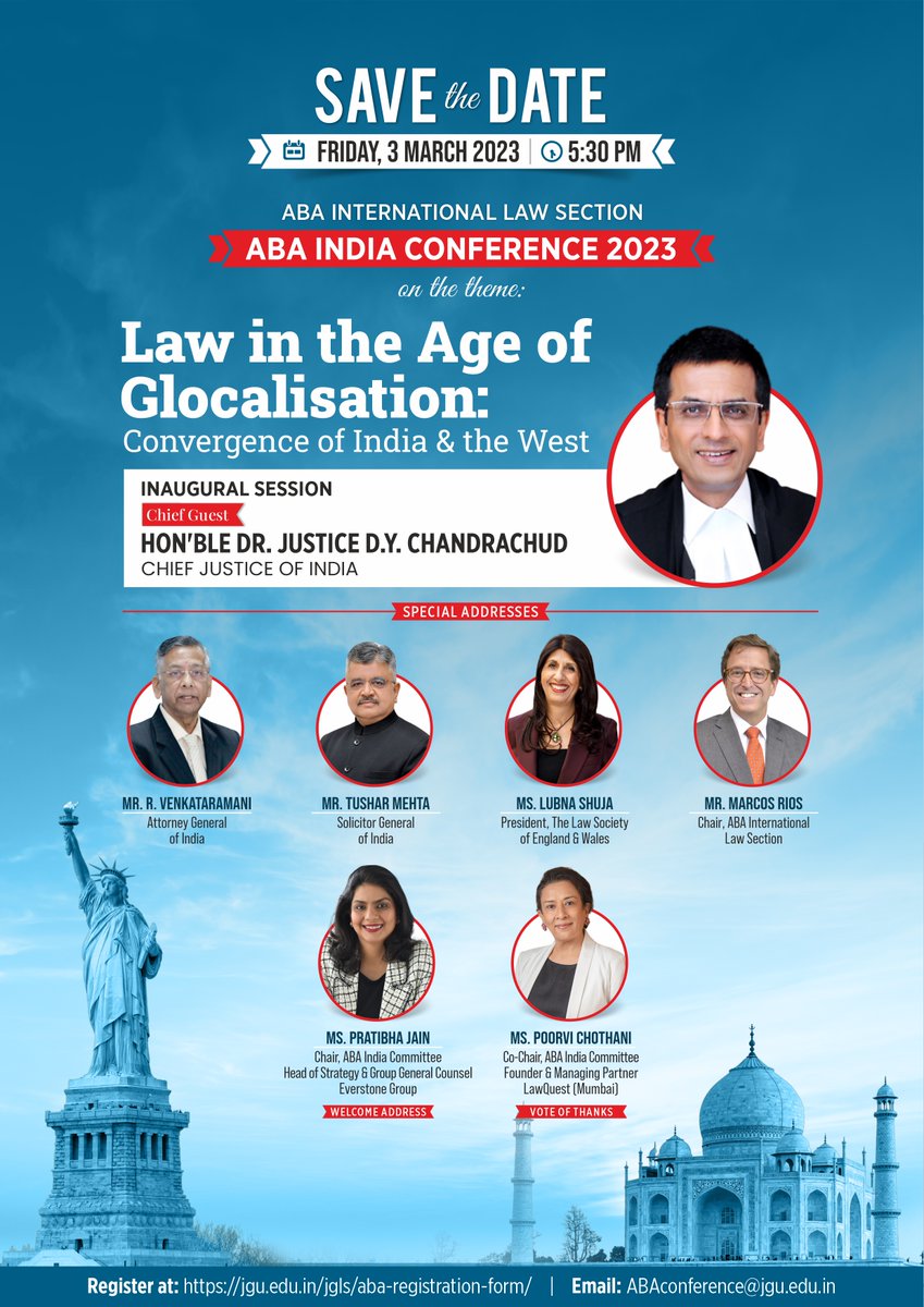 JindalGlobalUNI's tweet photo. #ABAIndiaConf2023 from March 3-5th in New Delhi, bringing together leading legal practitioners, academicians&amp; scholars to exchange and share their experiences on all aspects of the present and future of legal profession.#G20India 
@barandbench @LiveLawIndia @LegallyIndia @g20org https://t.co/KWLn1JKvgZ