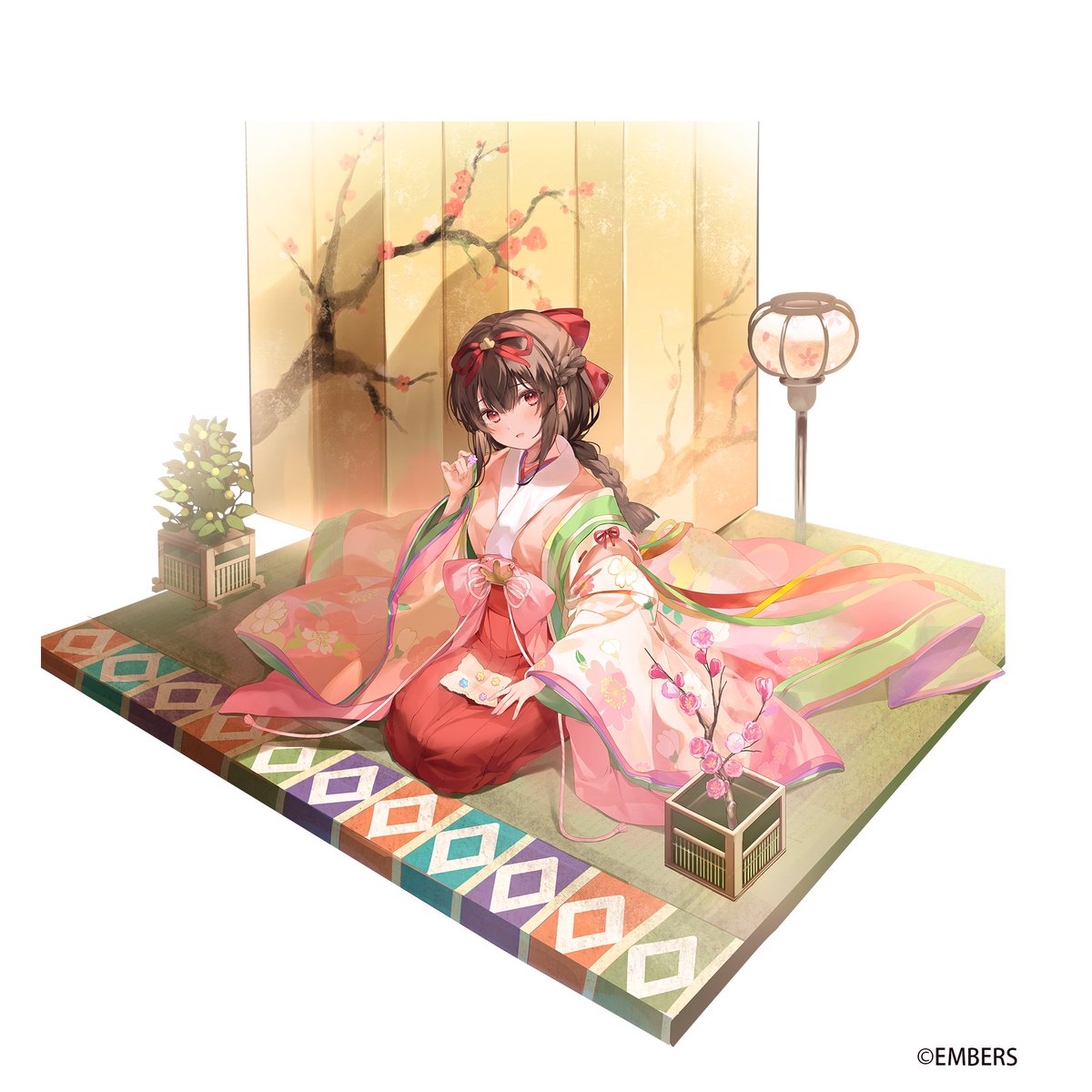 1girl japanese clothes solo braid long hair seiza sitting  illustration images