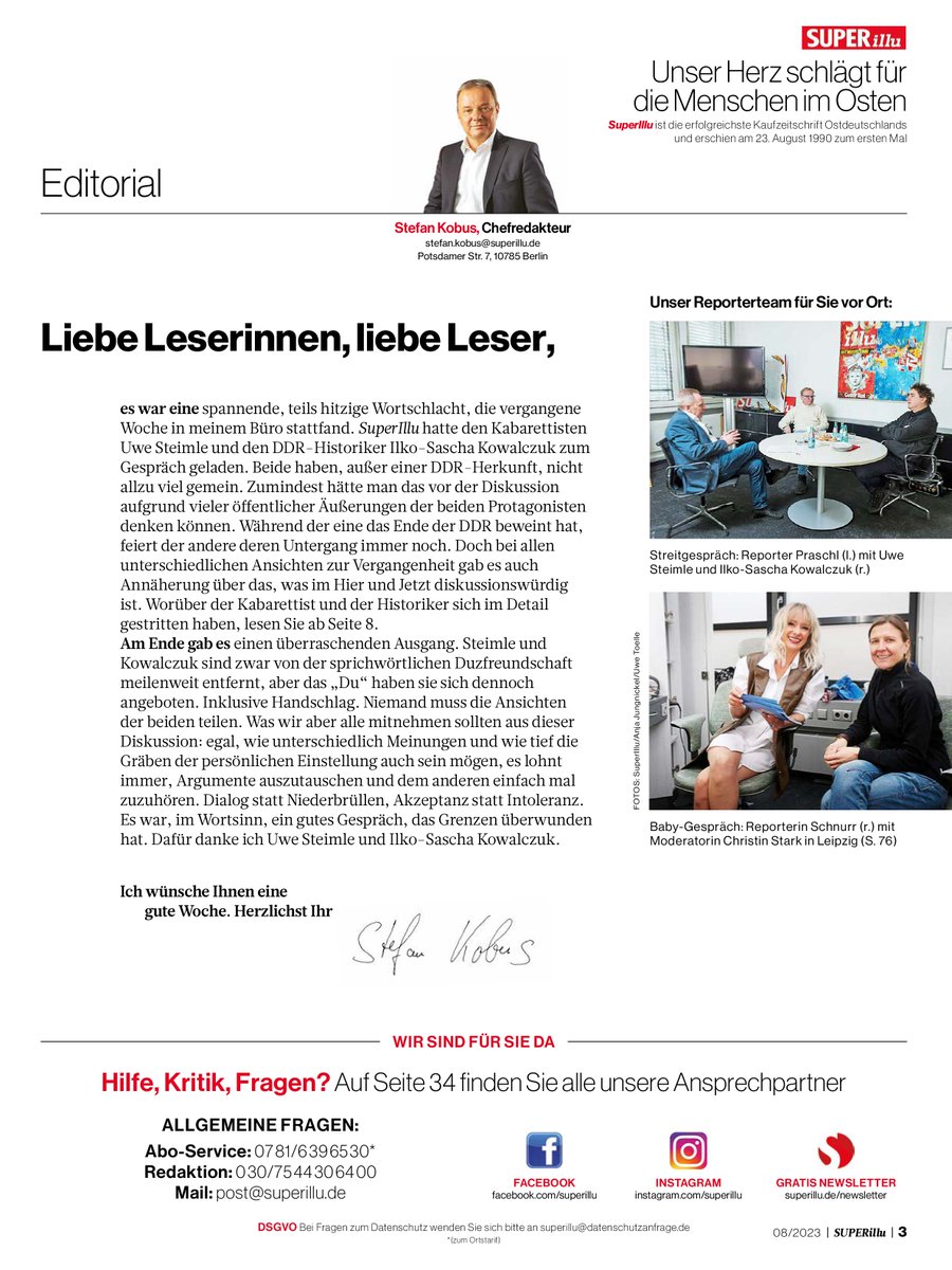 Der Osten ist tief gespalten. Egal worum es geht. Dabei wird oft nicht sachlich gestritten, egal ob es um die DDR, Russland oder Freiheit geht. Nun lud die SUPERillu zu einem Streitgespräch mit Uwe Steimle - es gab viele Differenzen, aber wir redeten respektvoll miteinander.