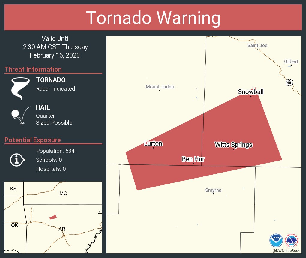 NWS Tornado on Twitter "Tornado Warning including Snowball AR, Witts
